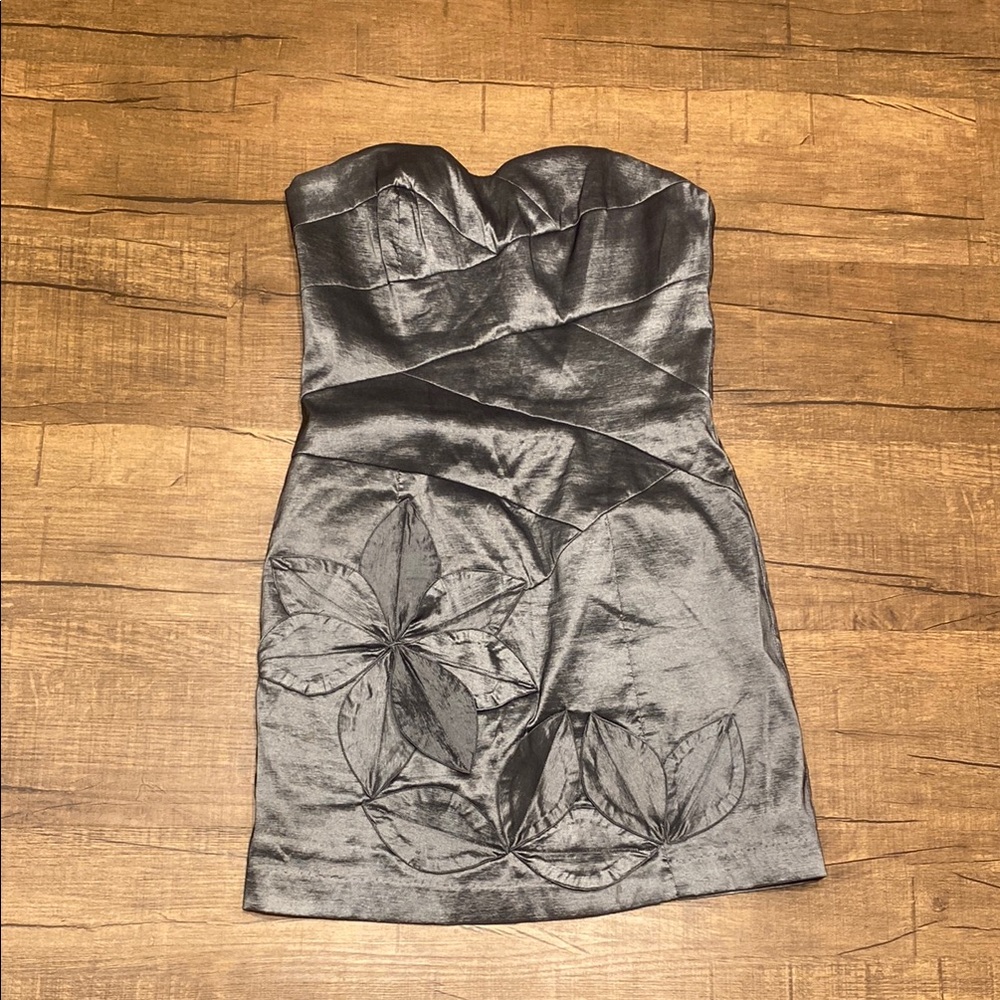 Jessica McClintock Strapless Silver Dress